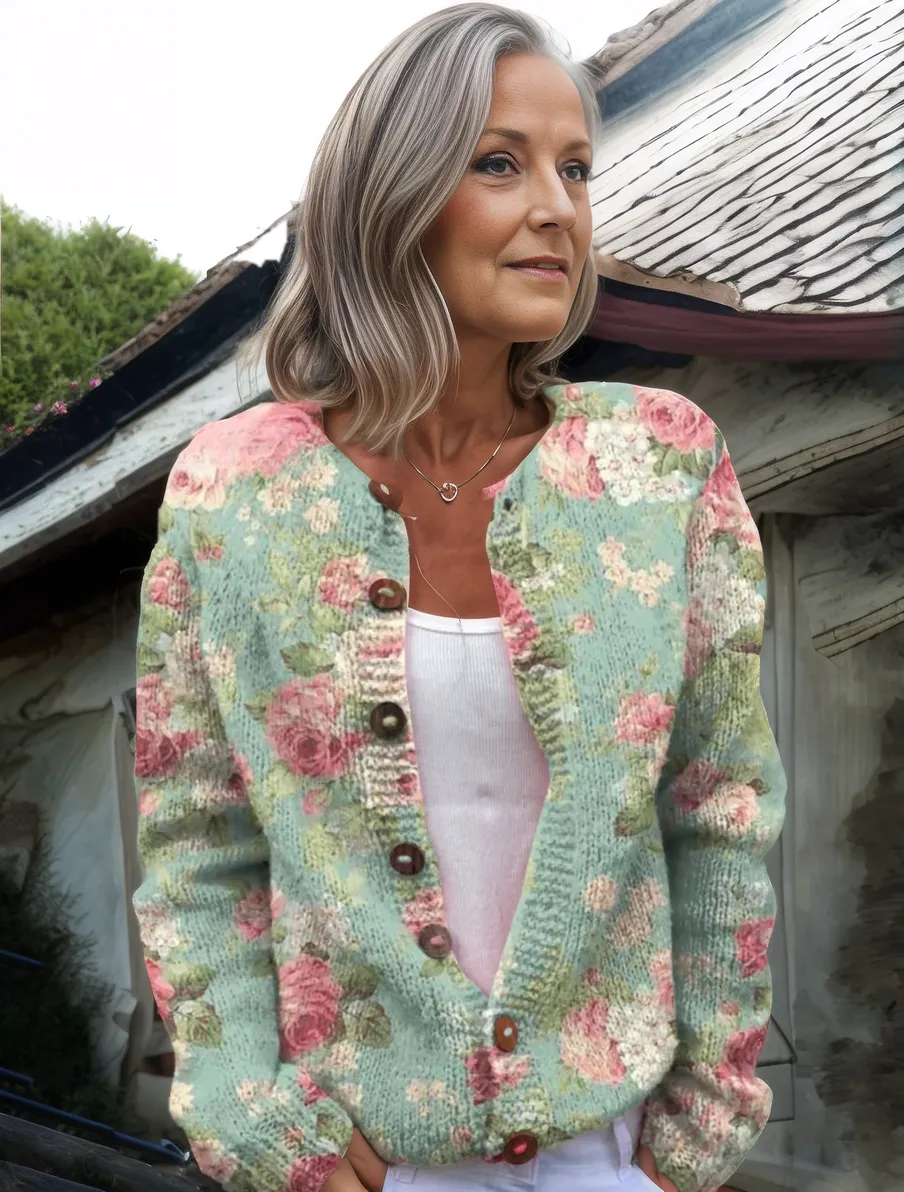 Denise® | Cardigan with long sleeves without flowers in green