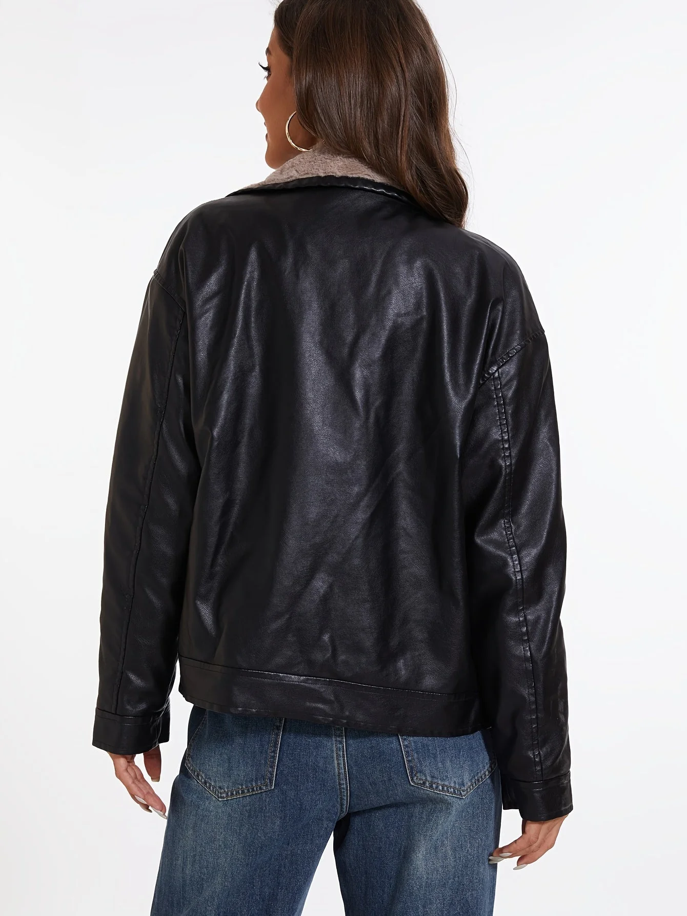 Denise | Fleece lined PU leather jacket - Image 3