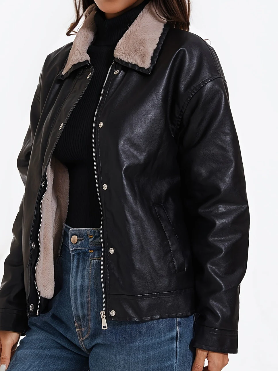 Denise | Fleece lined PU leather jacket - Image 4