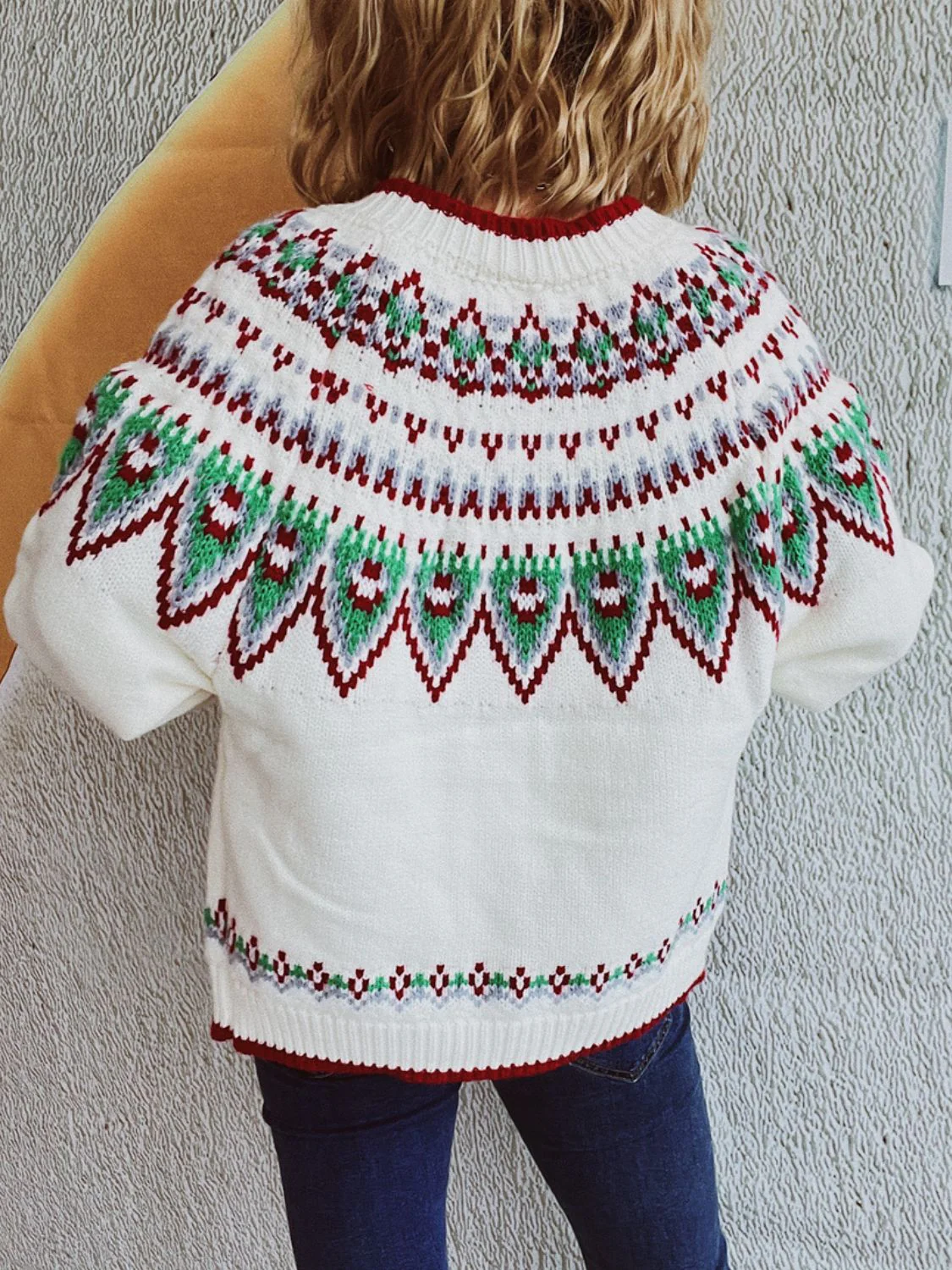 Diana | Long sleeve cardigan with a contrasting geometric crew neck - Image 7