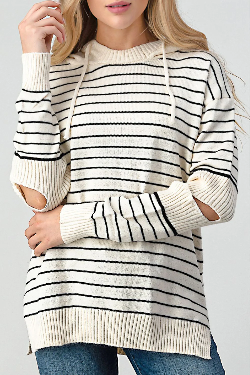 Diana | Shiny striped slit sweater with cutouts