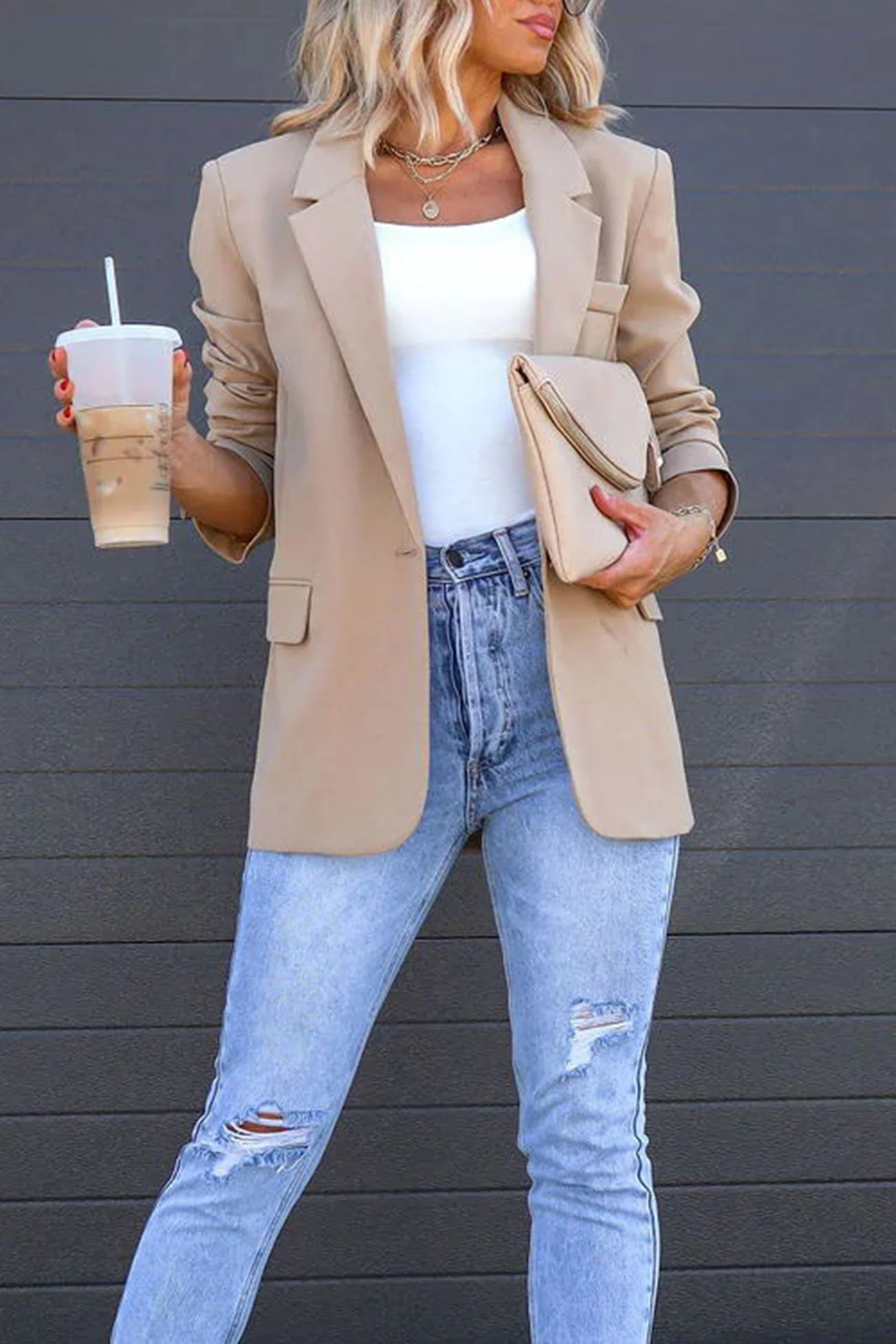 Diana | Solid color mid-length blazer with back slit