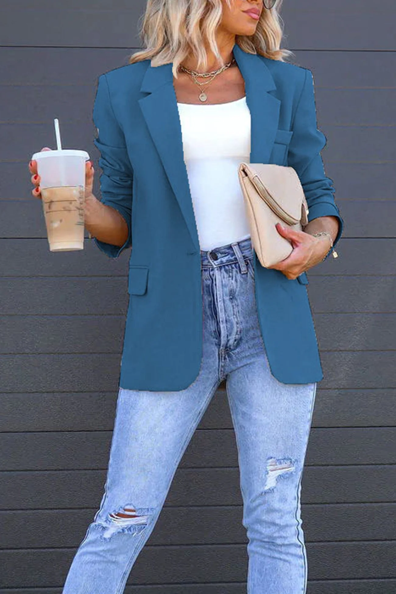 Diana | Solid color mid-length blazer with back slit - Image 13