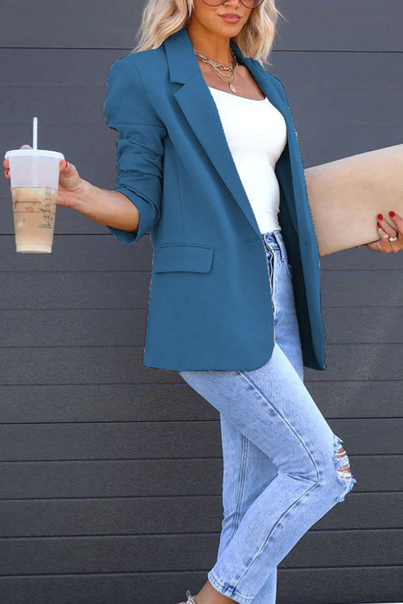 Diana | Solid color mid-length blazer with back slit - Image 15