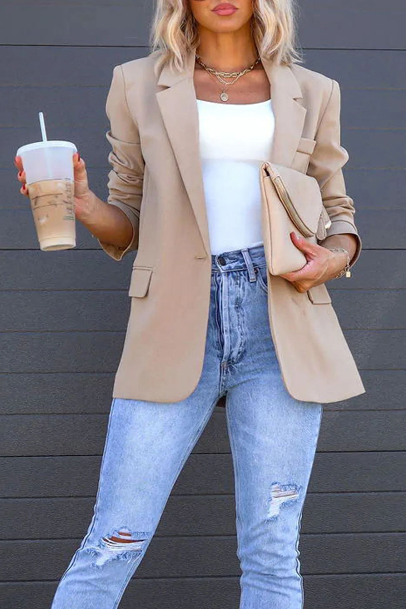 Diana | Solid color mid-length blazer with back slit - Image 3