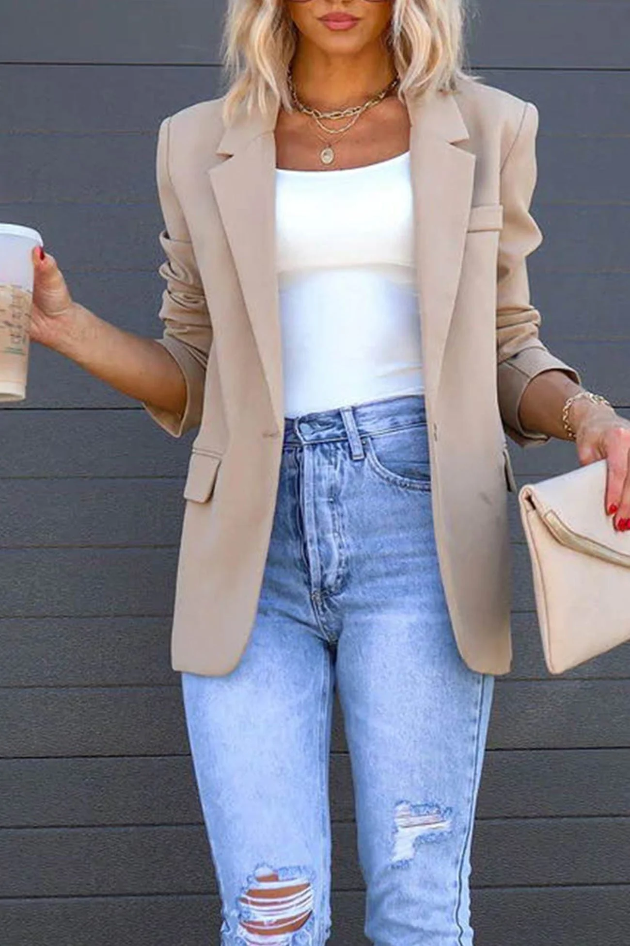Diana | Solid color mid-length blazer with back slit - Image 5
