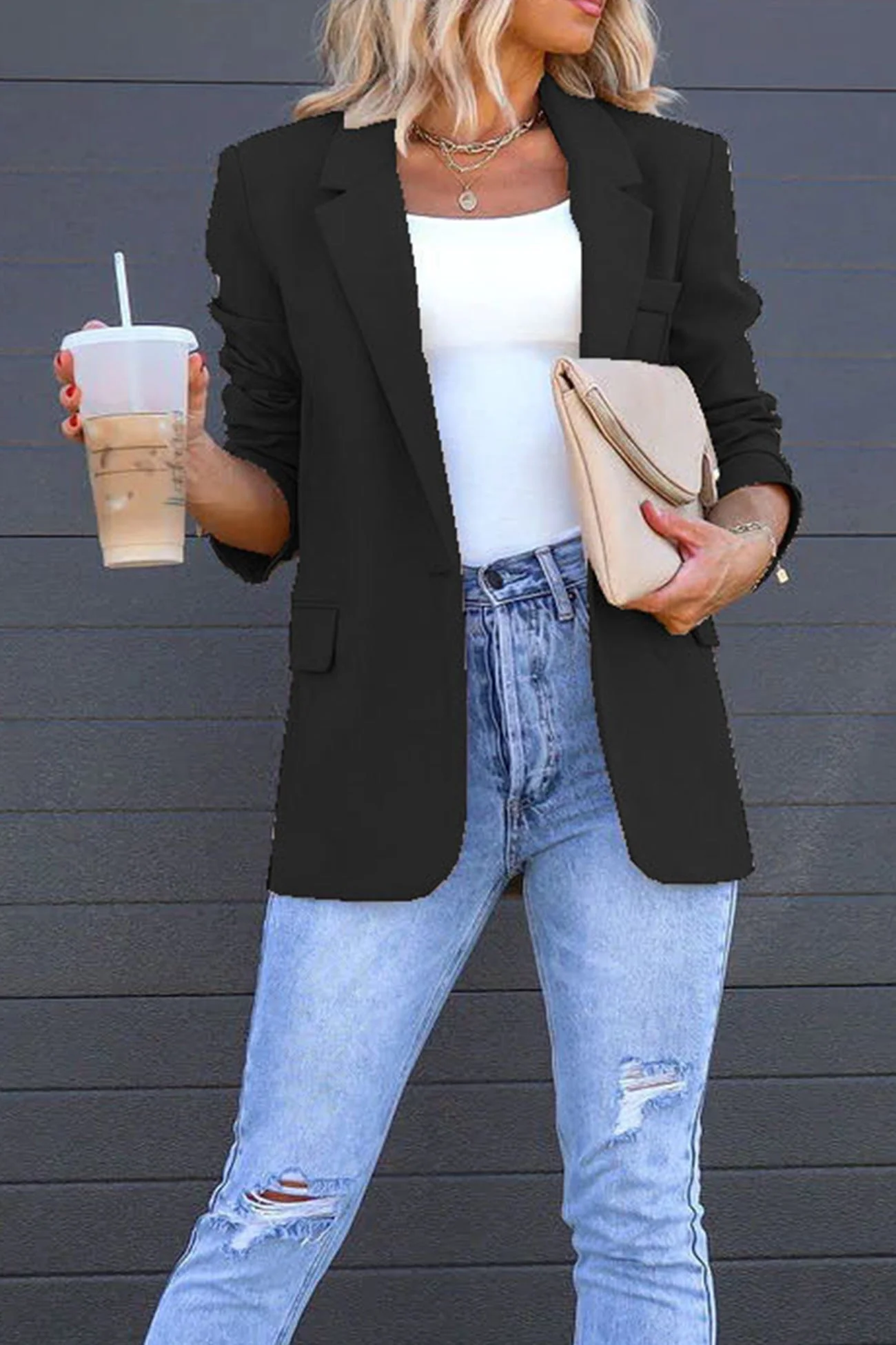 Diana | Solid color mid-length blazer with back slit - Image 6
