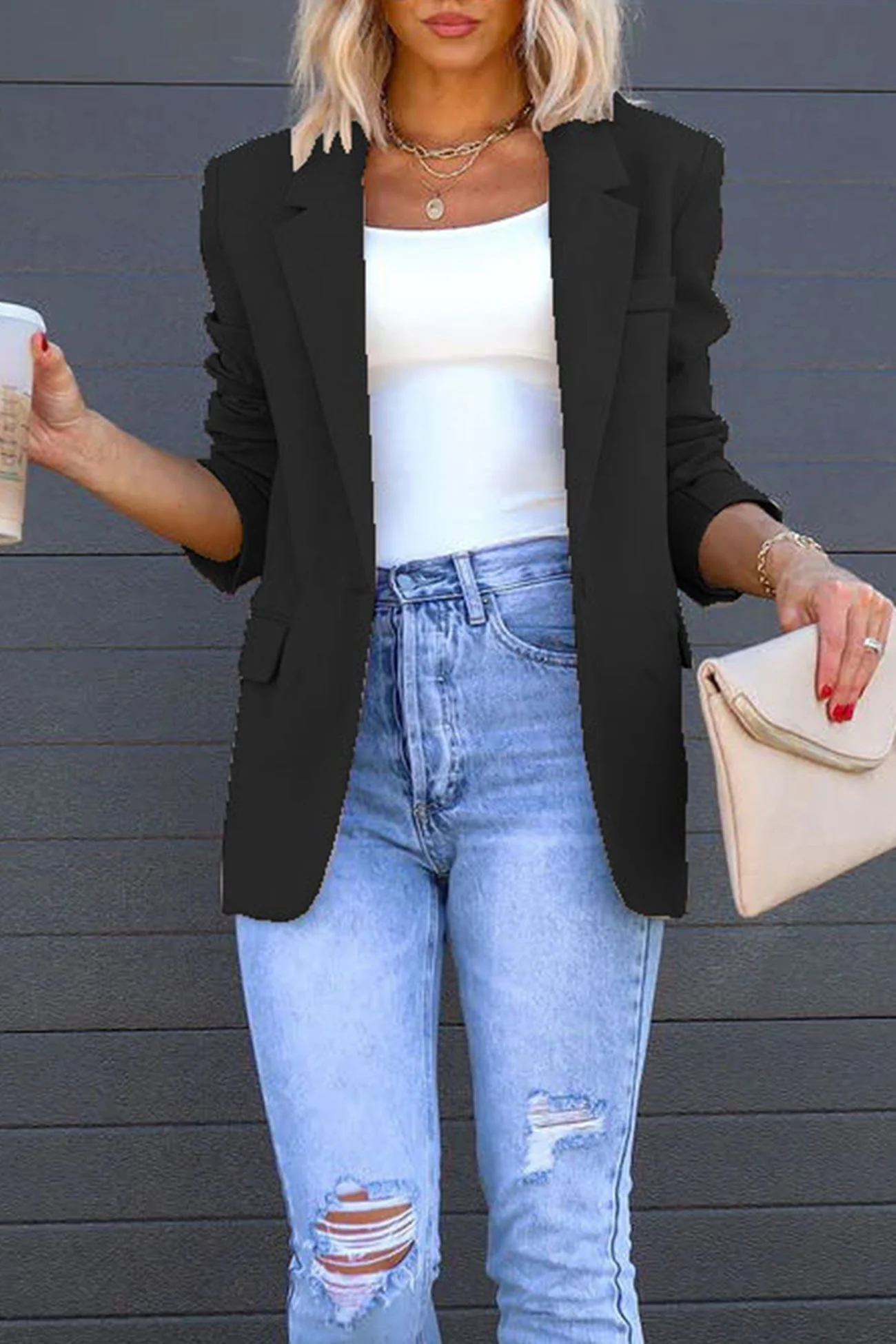 Diana | Solid color mid-length blazer with back slit - Image 7