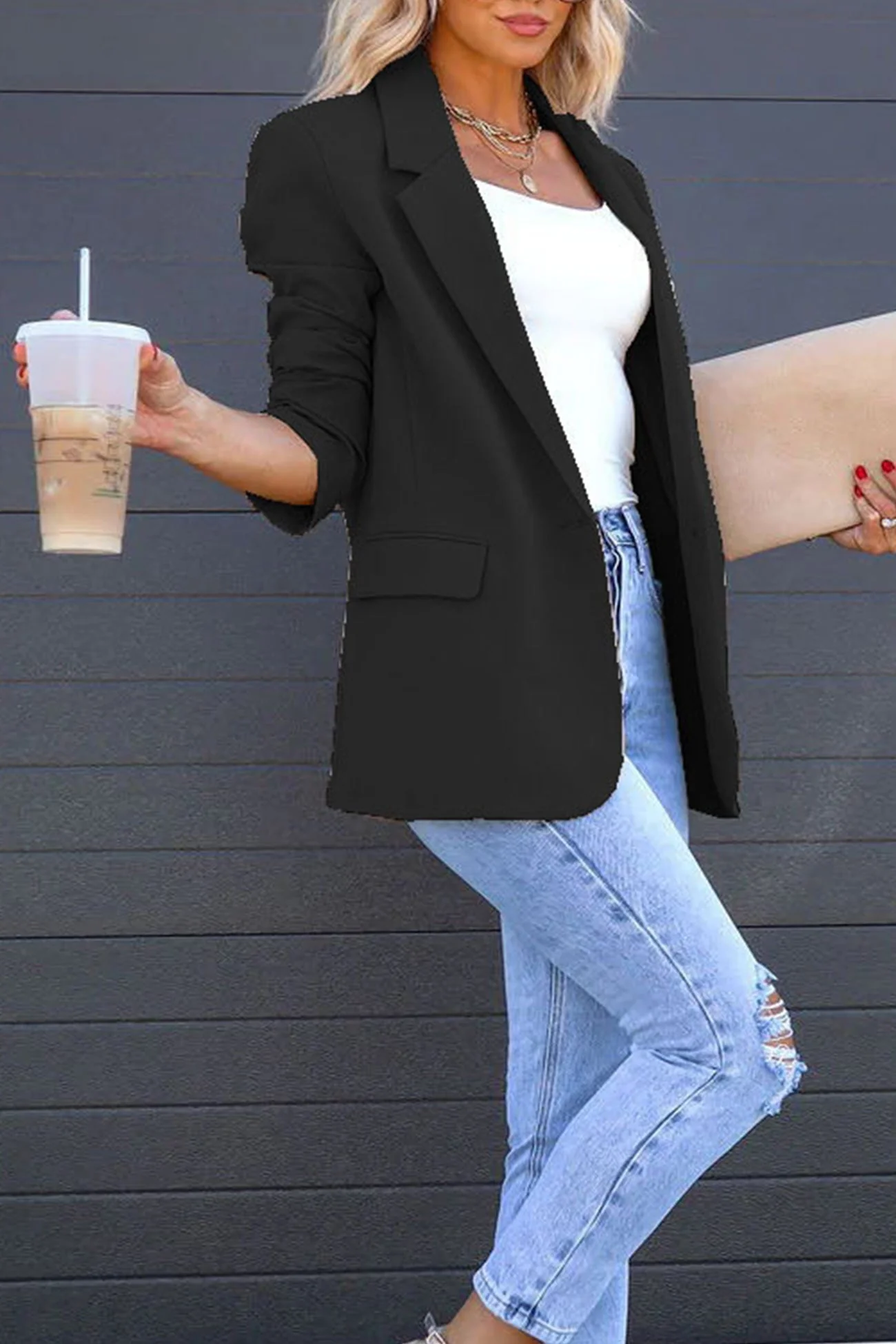 Diana | Solid color mid-length blazer with back slit - Image 8