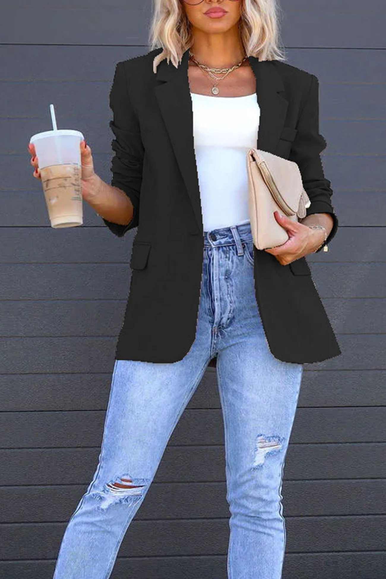 Diana | Solid color mid-length blazer with back slit - Image 9