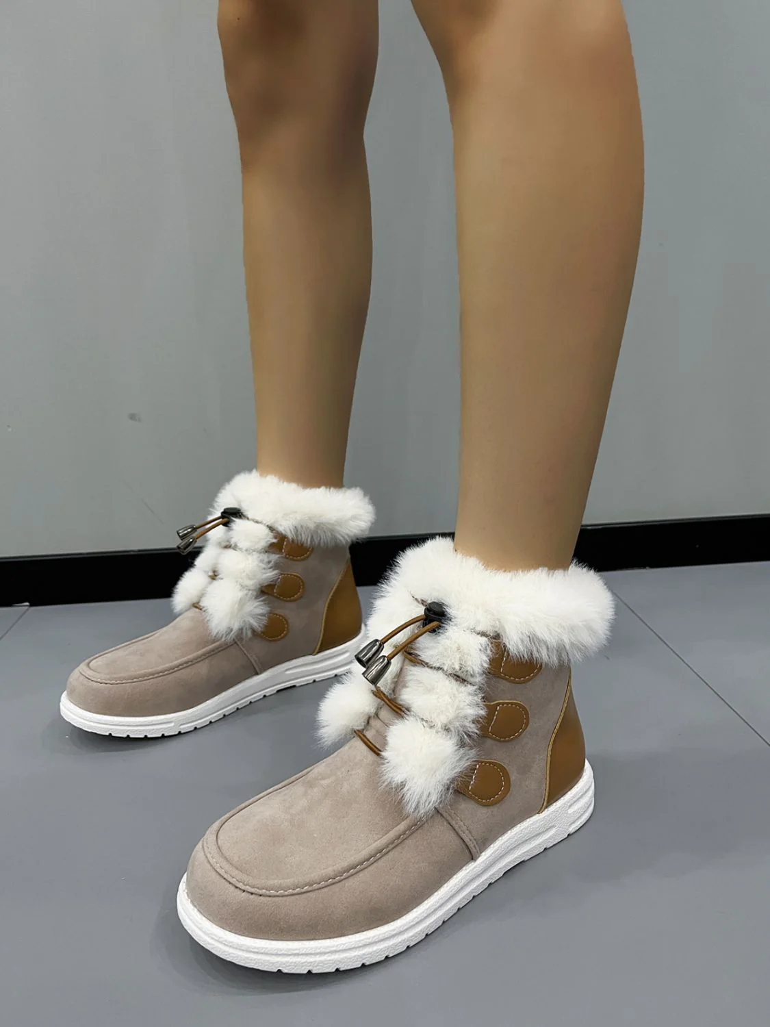 Dolores | Suede round toe boots with plush detail - Image 2