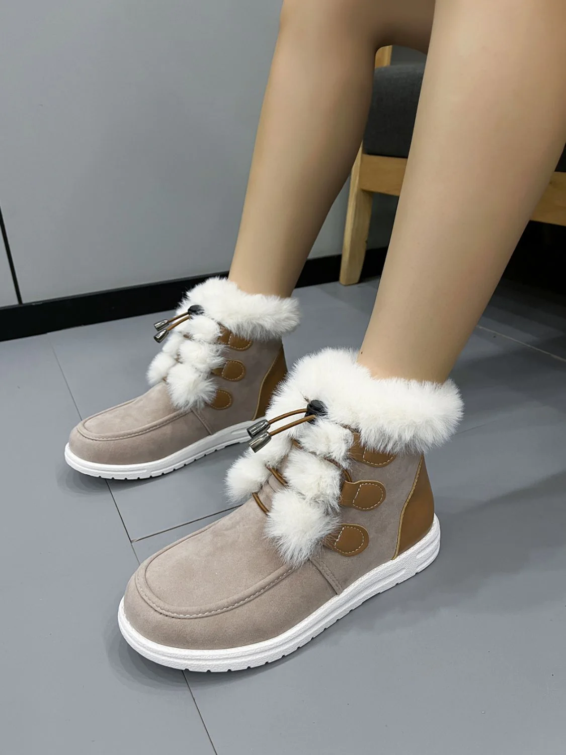Dolores | Suede round toe boots with plush detail - Image 3
