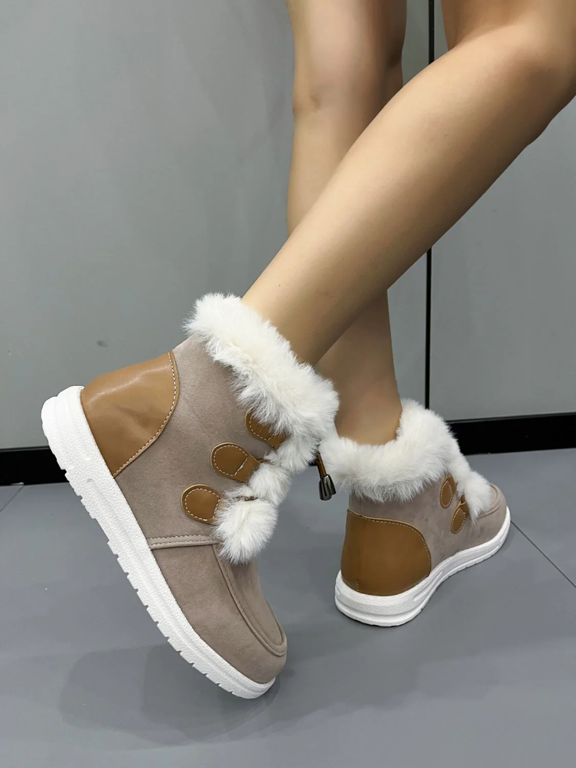 Dolores | Suede round toe boots with plush detail - Image 4