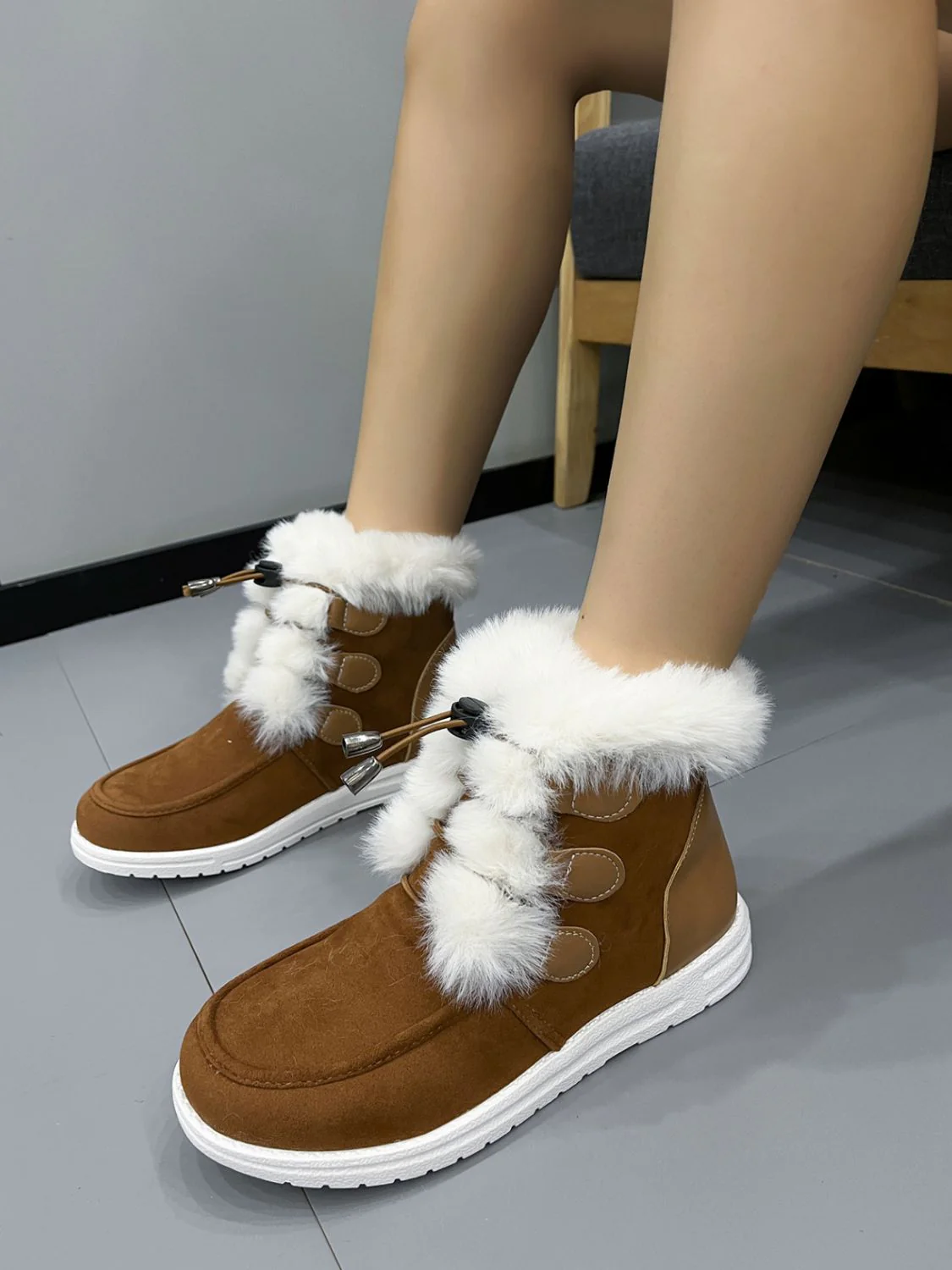 Dolores | Suede round toe boots with plush detail - Image 5
