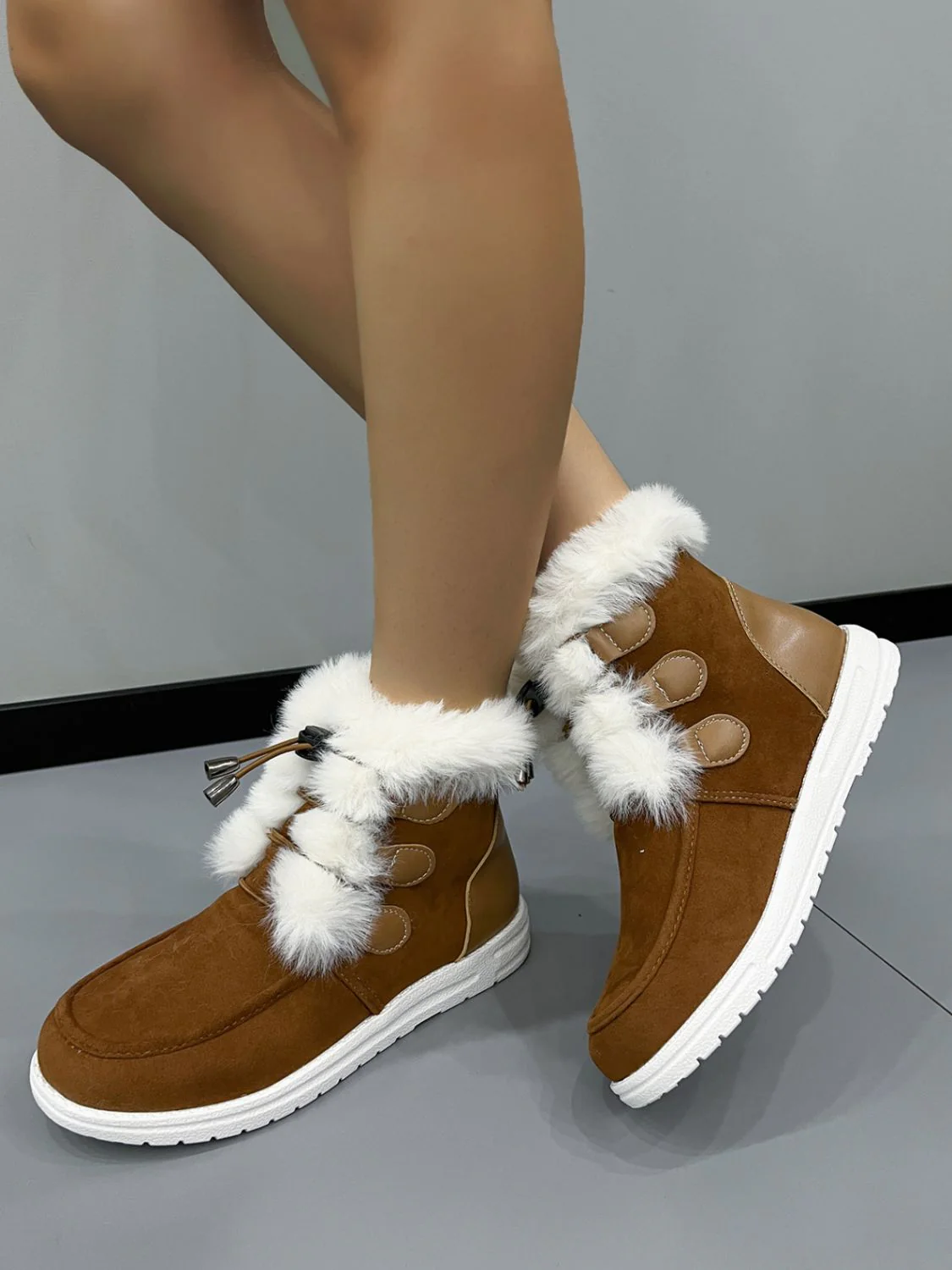 Dolores | Suede round toe boots with plush detail - Image 7