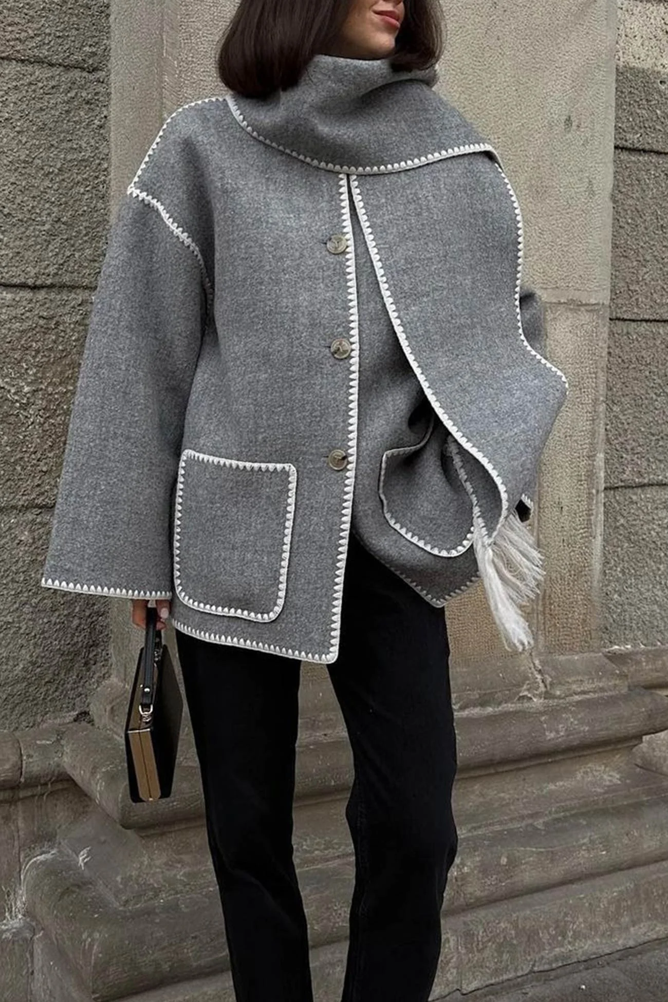 Doris | Fringed hem with shawl coat - Image 2