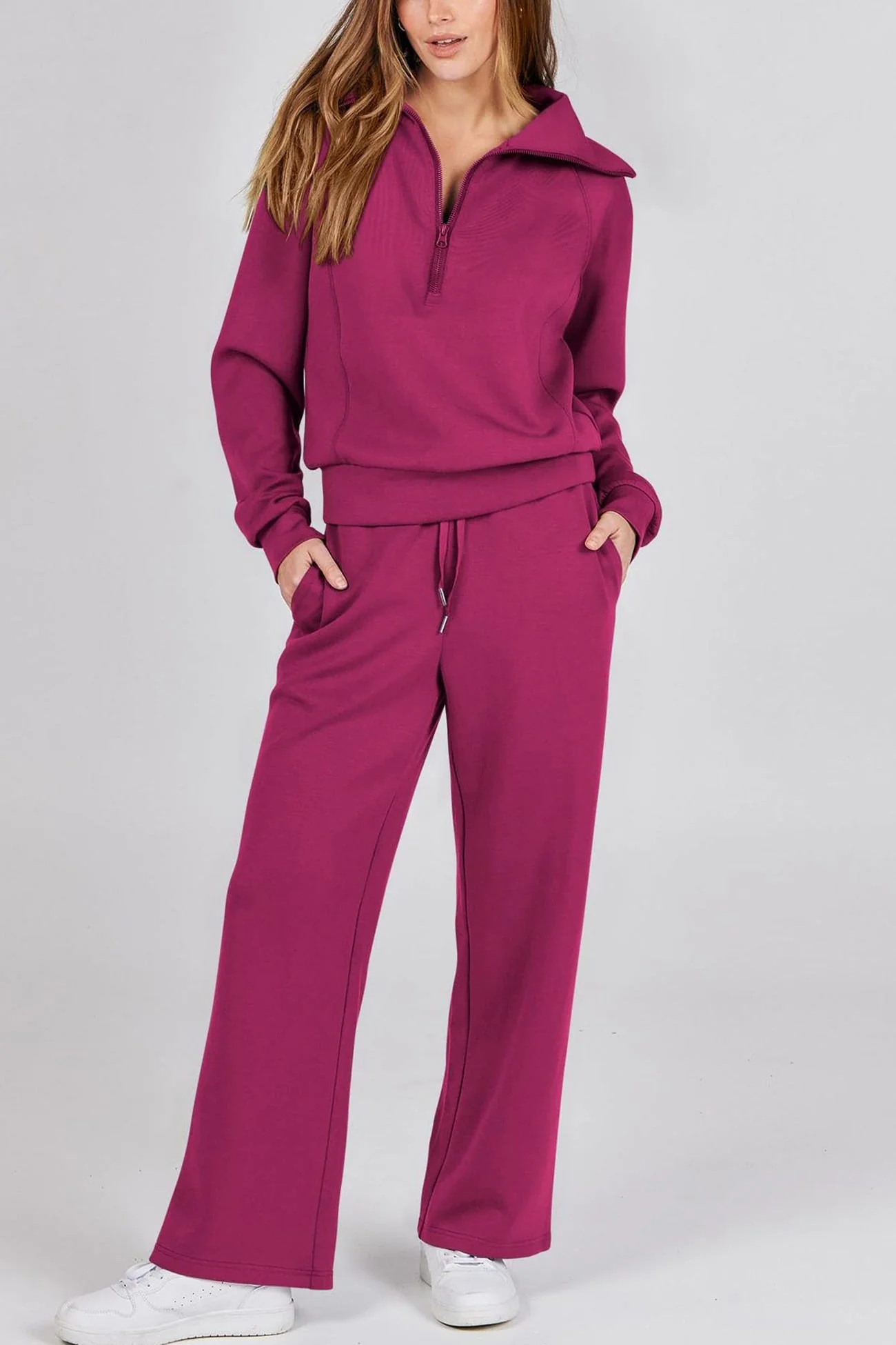 Doris | Wide leg long pants set with lapel zip sweatshirt - Image 19