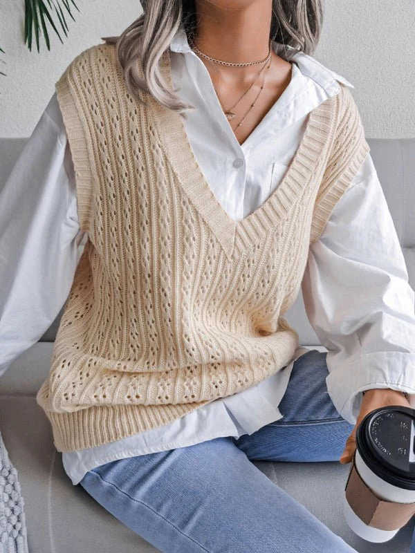 Doris® | Women'S V-Neck Hollow-Out Fried Dough Casual Knitted Vest Sweater - Image 11