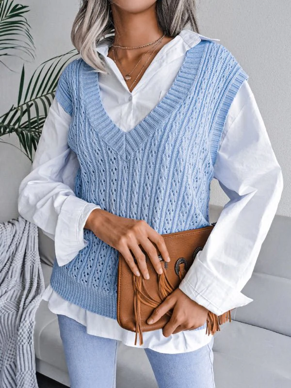 Doris® | Women'S V-Neck Hollow-Out Fried Dough Casual Knitted Vest Sweater - Image 12