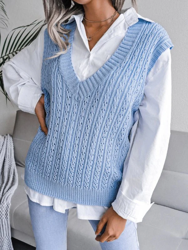 Doris® | Women'S V-Neck Hollow-Out Fried Dough Casual Knitted Vest Sweater - Image 4