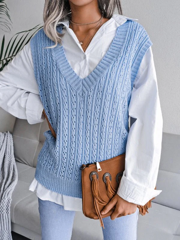 Doris® | Women'S V-Neck Hollow-Out Fried Dough Casual Knitted Vest Sweater - Image 7