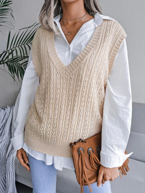 Doris® | Women'S V-Neck Hollow-Out Fried Dough Casual Knitted Vest Sweater - Image 9