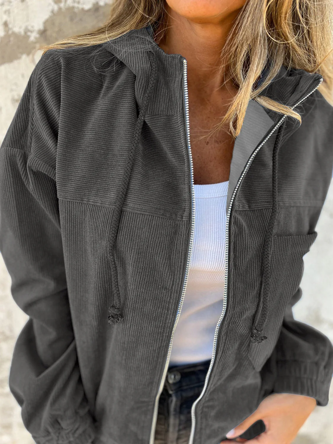 Edith | Long sleeve hooded jacket with drawstring and zip fastening - Image 4