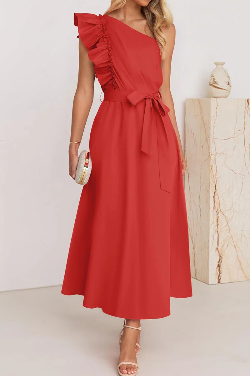 Elda® | Sweet Elegant Solid Color Thread Selvedge Slanted Collar A-Line Dresses (5 Colors) - Image 10