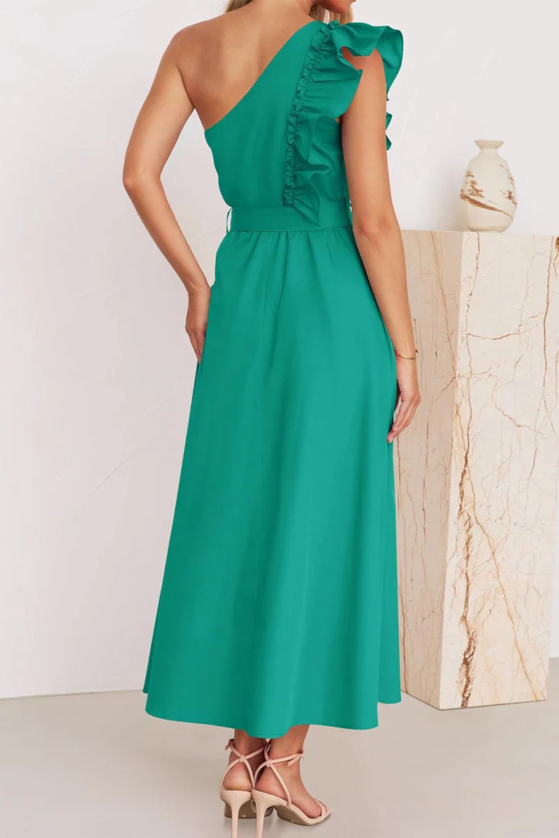Elda® | Sweet Elegant Solid Color Thread Selvedge Slanted Collar A-Line Dresses (5 Colors) - Image 11