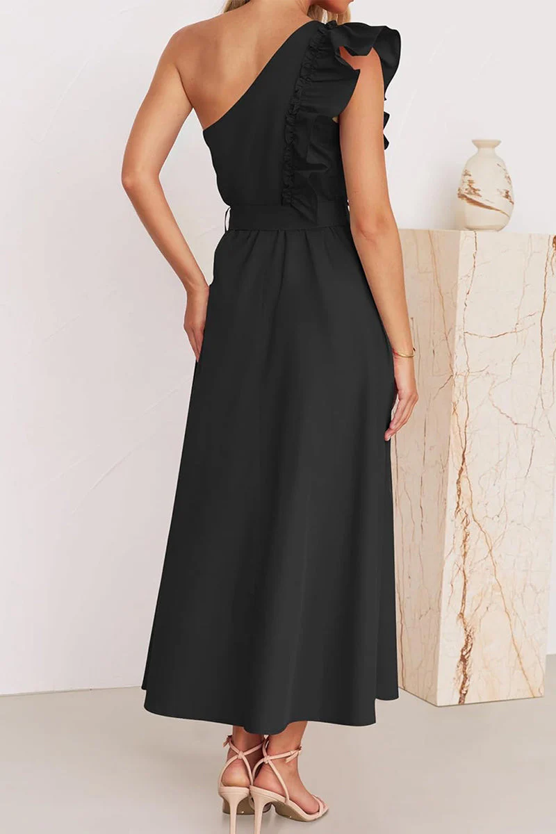 Elda® | Sweet Elegant Solid Color Thread Selvedge Slanted Collar A-Line Dresses (5 Colors) - Image 12