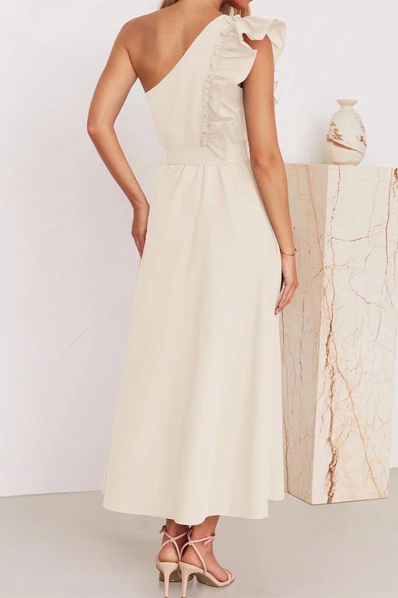Elda® | Sweet Elegant Solid Color Thread Selvedge Slanted Collar A-Line Dresses (5 Colors) - Image 14