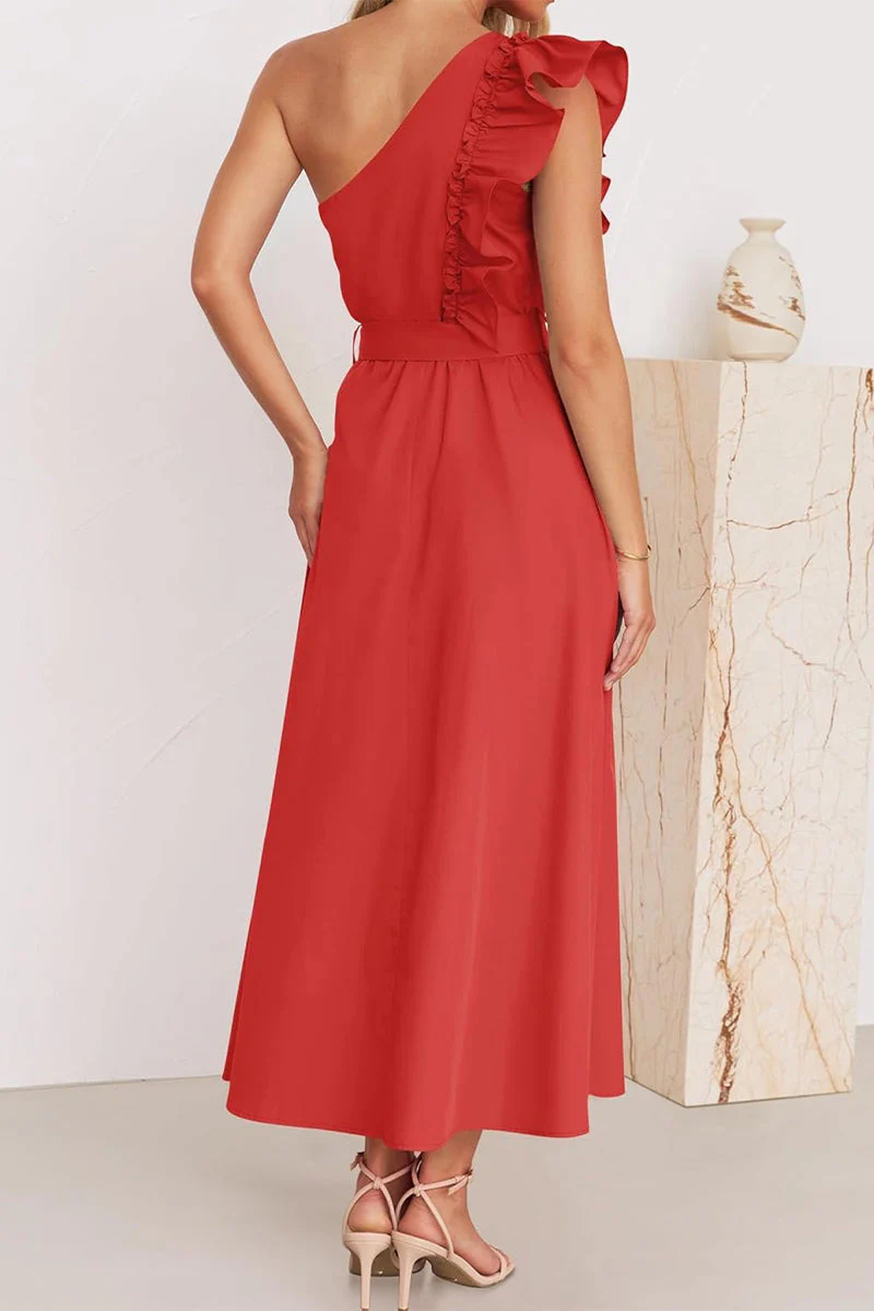 Elda® | Sweet Elegant Solid Color Thread Selvedge Slanted Collar A-Line Dresses (5 Colors) - Image 15