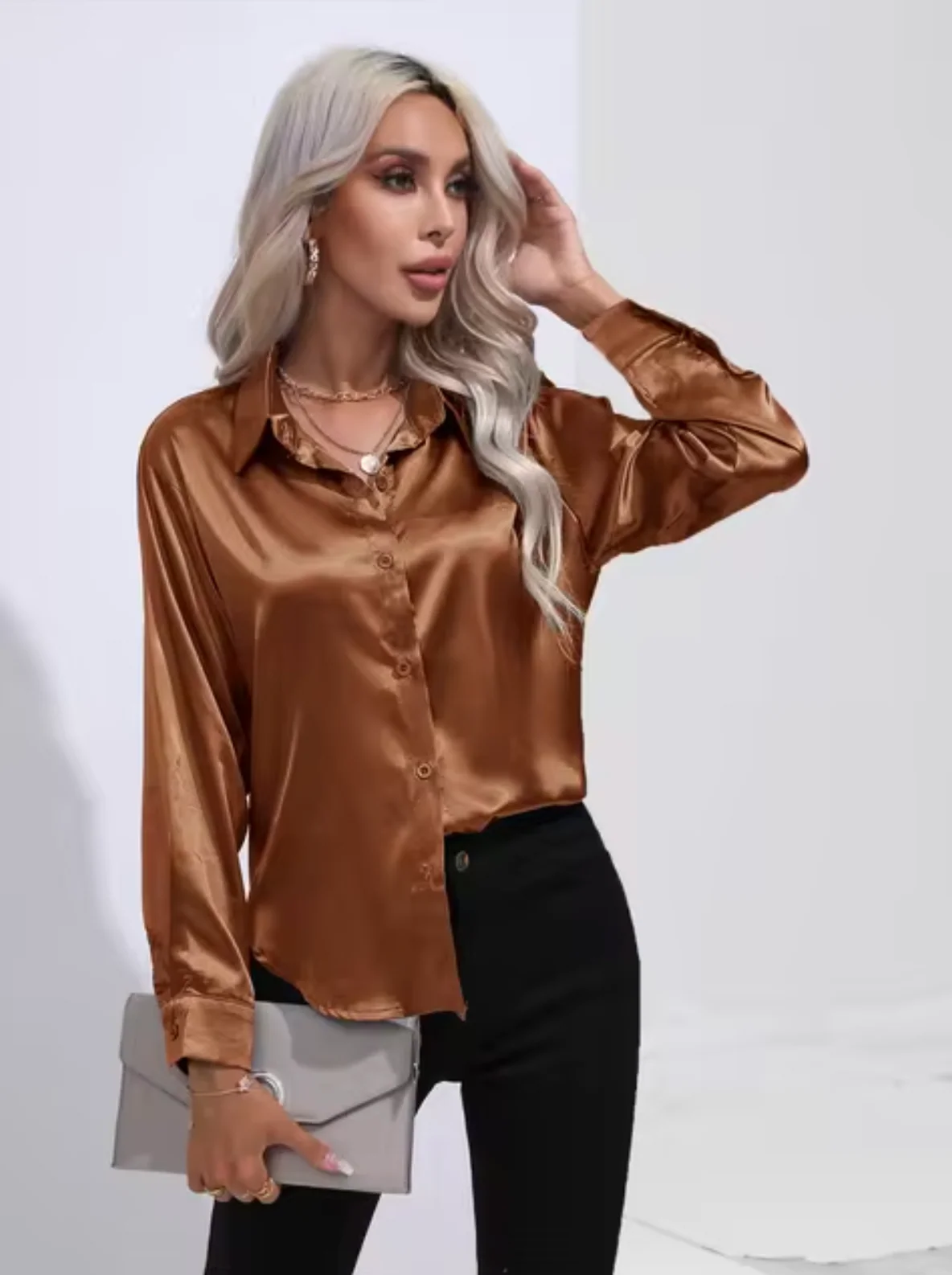 Eleanor® | Long Sleeve Satin Blouse - Image 7
