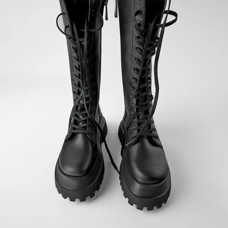 Elena | Black high women's boots with a lace-up sole - Image 3