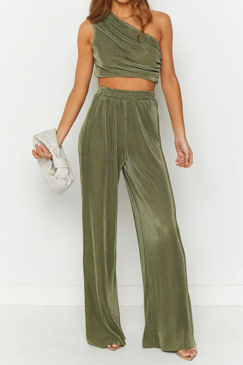Elena® | Elegant One-Shoulder Crop Top And Wide-Legged Pants Set - Image 3