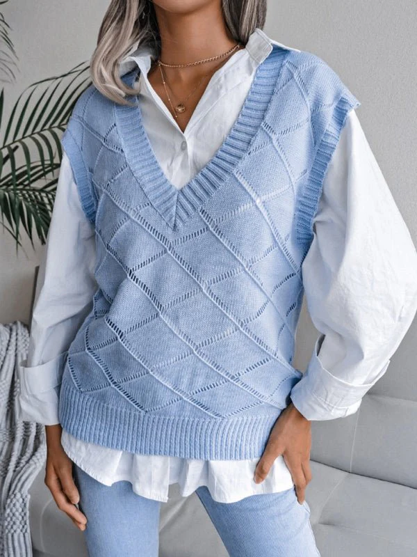 Elena® | Women'S V-Neck Hollow Diamond Casual Knitted Vest Sweater - Image 13