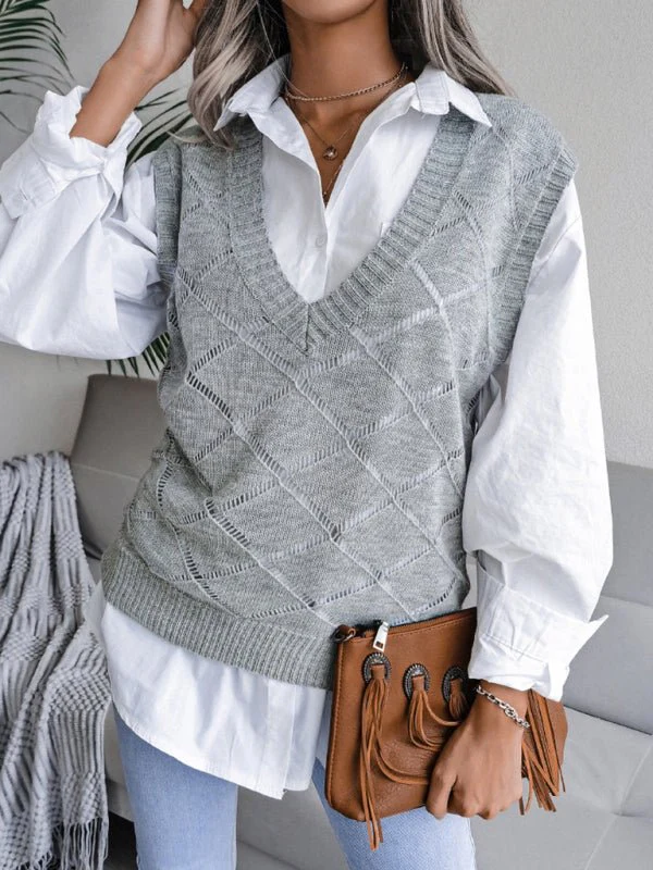 Elena® | Women'S V-Neck Hollow Diamond Casual Knitted Vest Sweater - Image 14