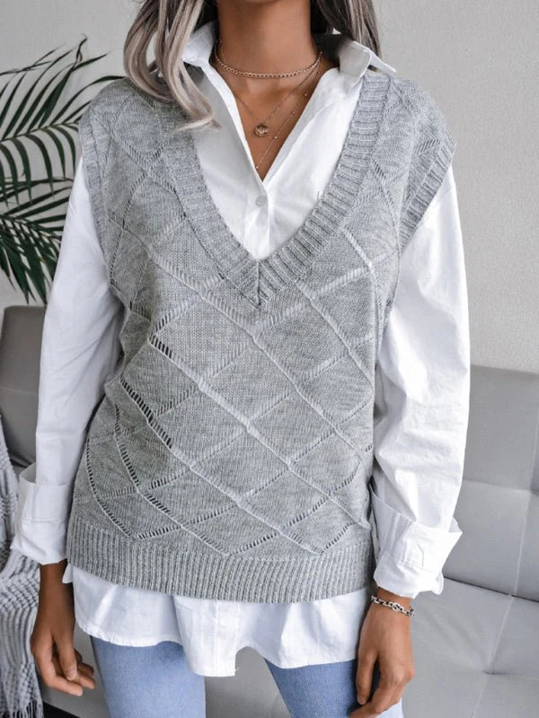 Elena® | Women'S V-Neck Hollow Diamond Casual Knitted Vest Sweater - Image 6