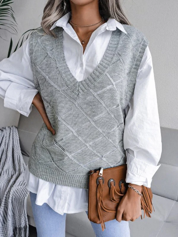 Elena® | Women'S V-Neck Hollow Diamond Casual Knitted Vest Sweater - Image 7