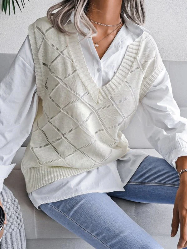 Elena® | Women'S V-Neck Hollow Diamond Casual Knitted Vest Sweater - Image 8