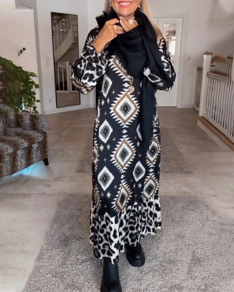 Eleonora® | Long Sleeve Dress With Geometric Print