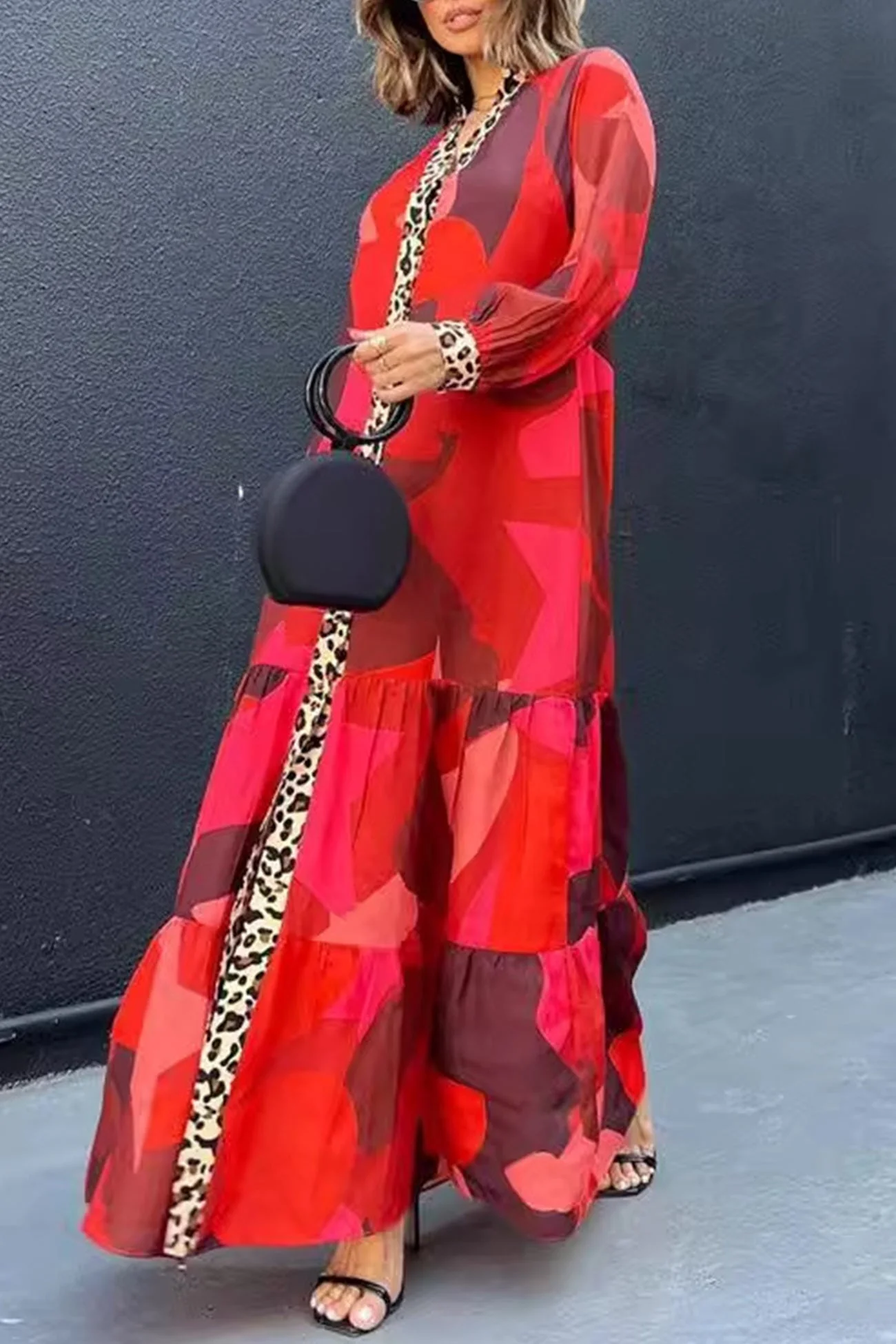 Eliana | Long dress with leopard patchwork and buttons - Image 2