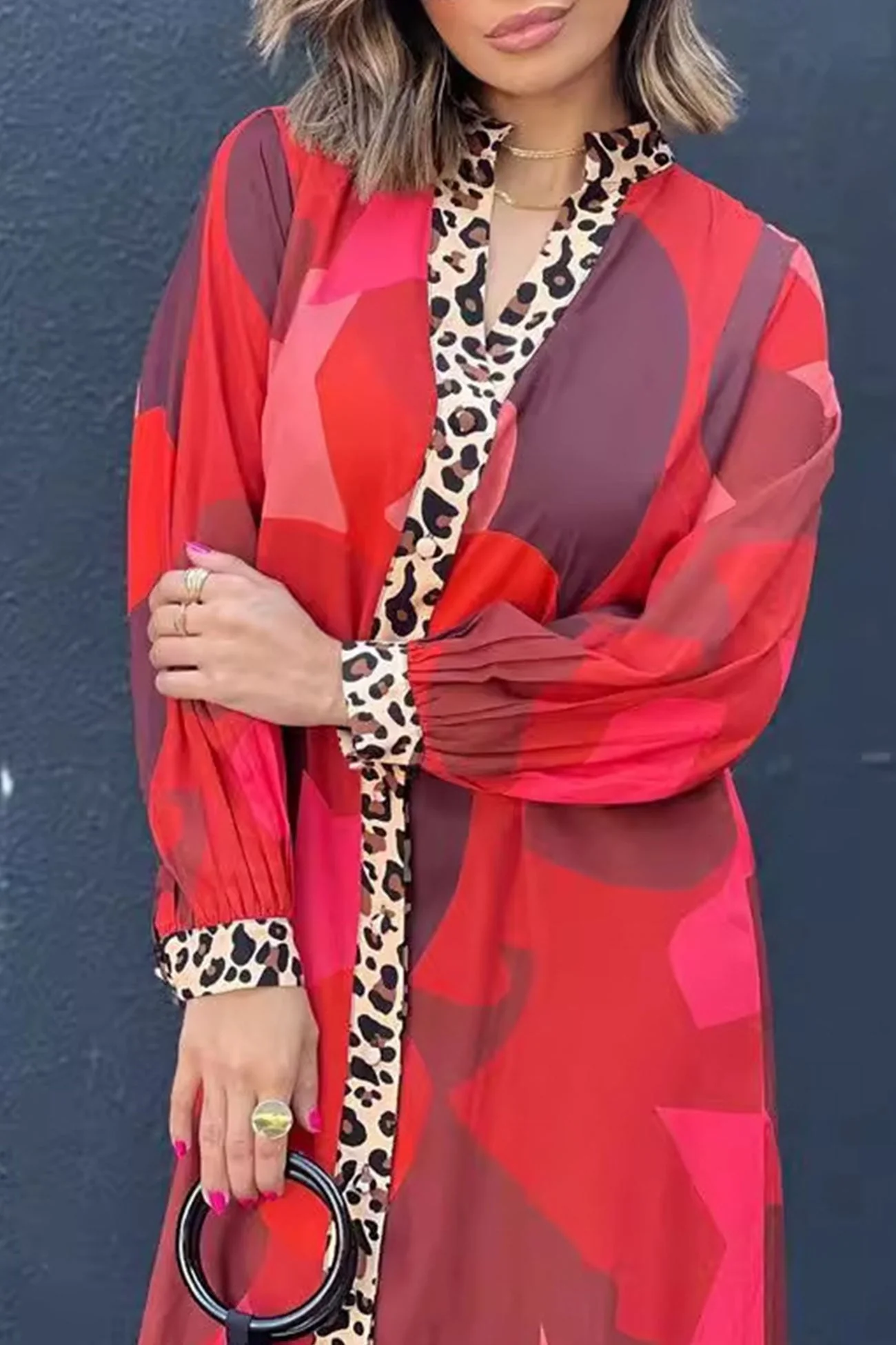 Eliana | Long dress with leopard patchwork and buttons - Image 4
