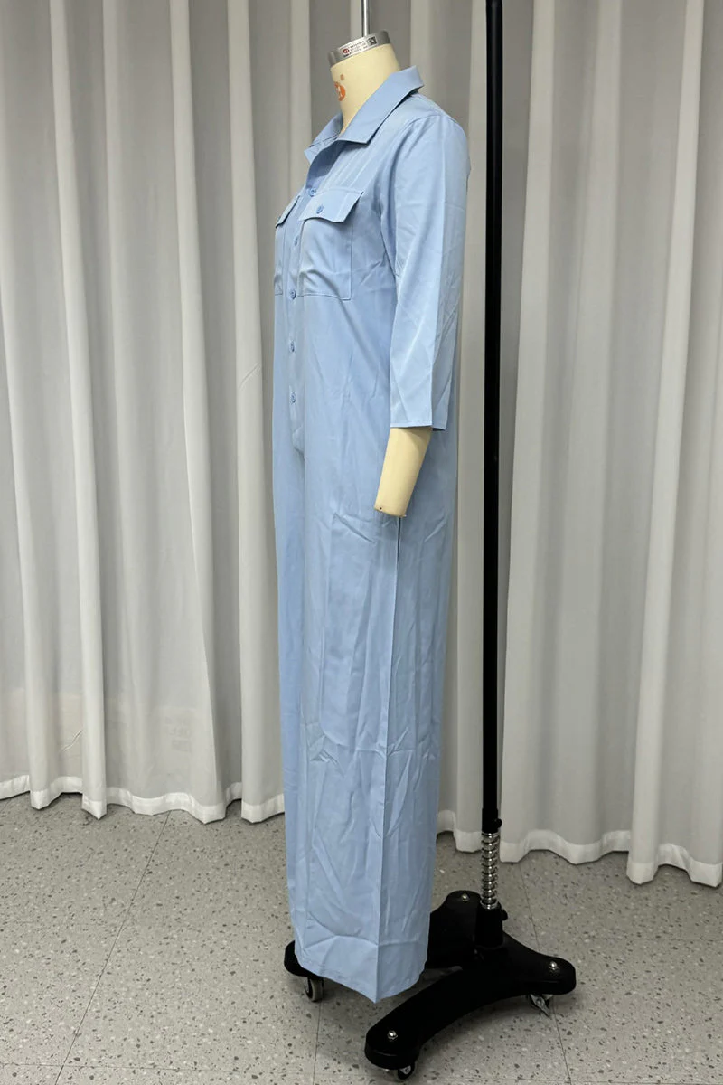 Elizabeth | Casual daily solid color loose jumpsuits with turn-down collar and pockets - Image 3
