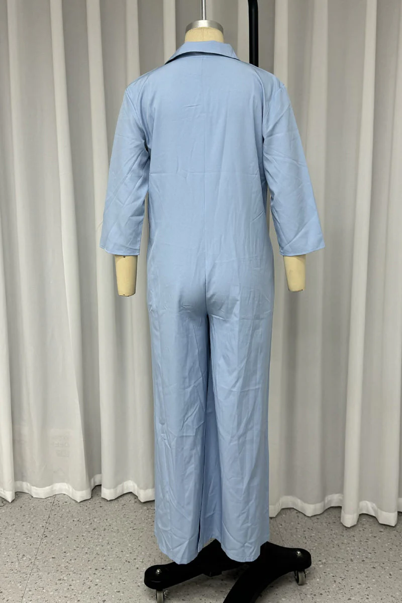 Elizabeth | Casual daily solid color loose jumpsuits with turn-down collar and pockets - Image 4