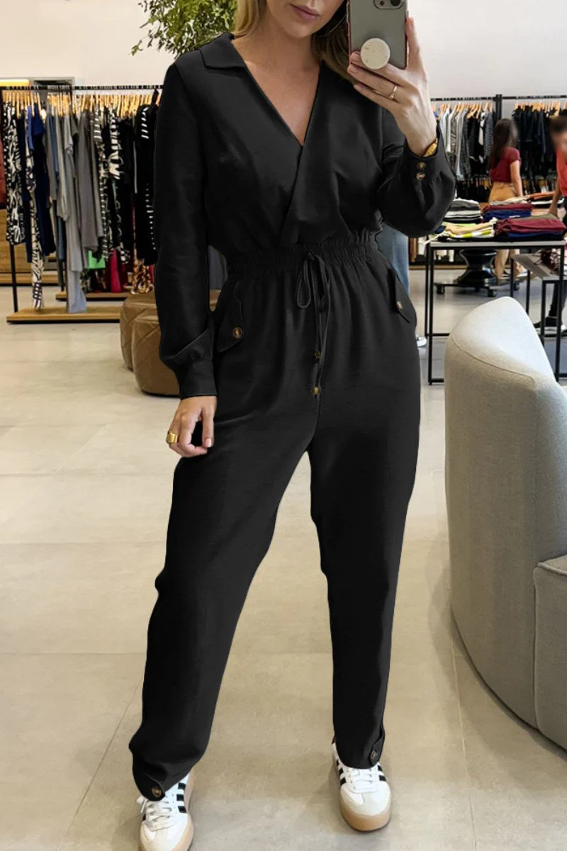 Ellie | Casual, figure-hugging V-neck patchwork jumpsuits - Image 3