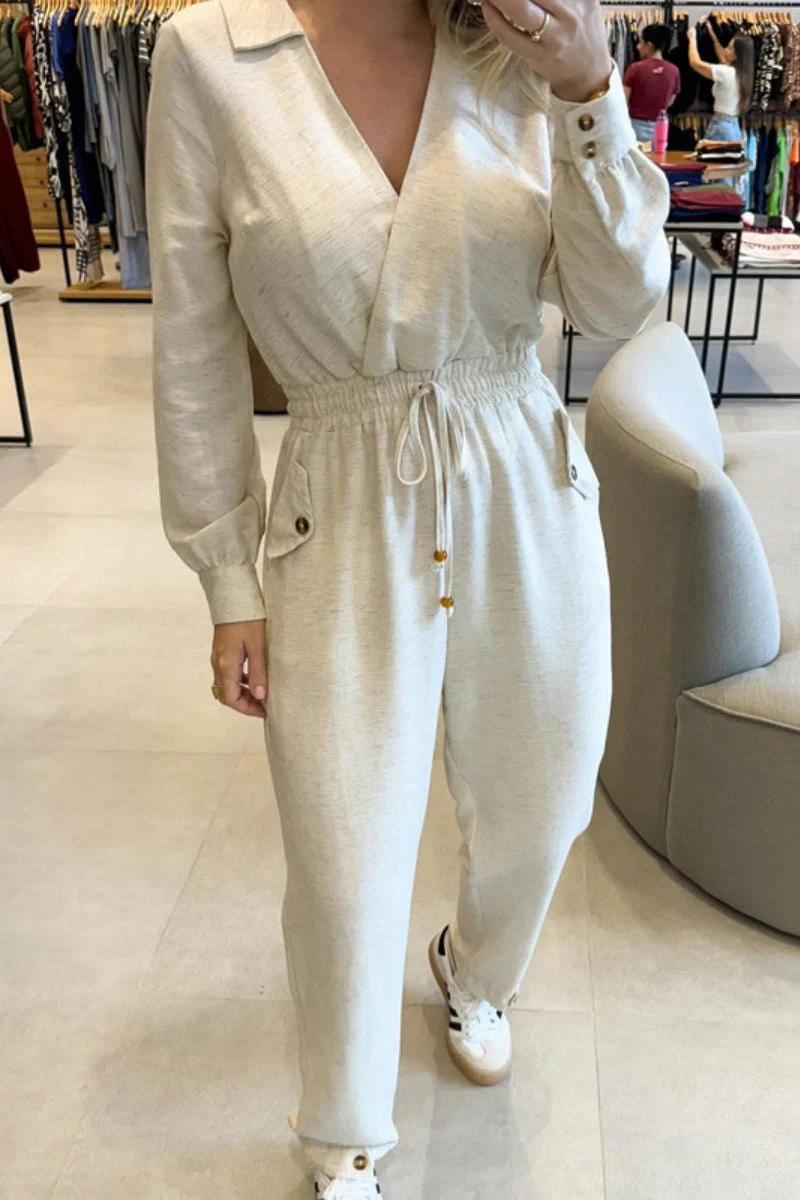 Ellie | Casual, figure-hugging V-neck patchwork jumpsuits - Image 4