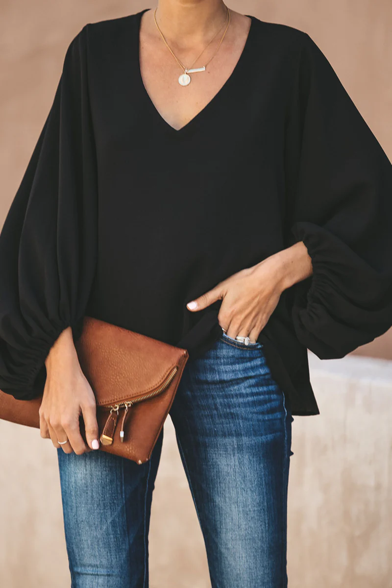 Elsa® | Casual Loose Long Sleeve V Neck Blouse - Image 3