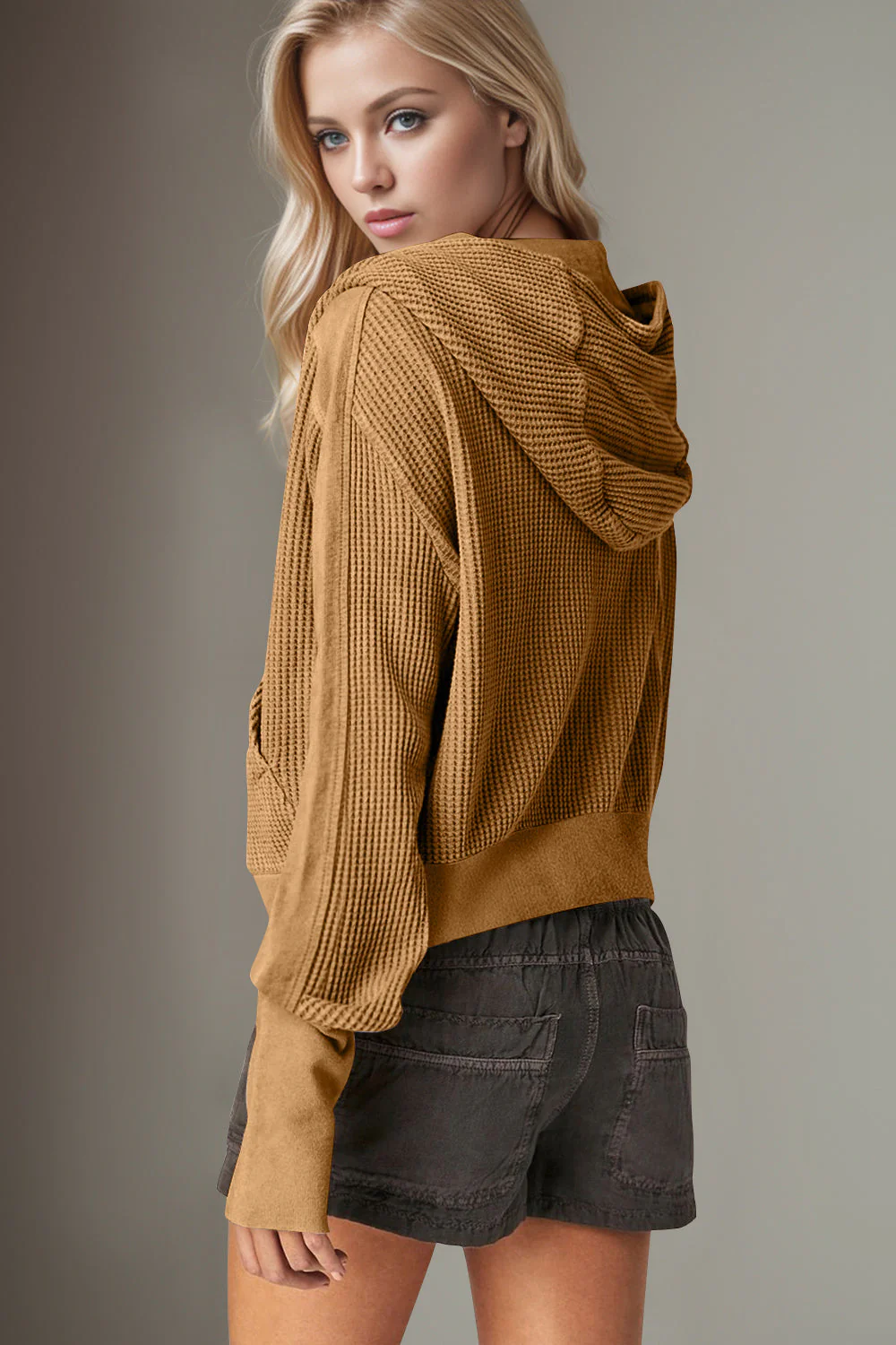 Elsa | Double Take waffle knit long sleeve zip hoodie - Image 12