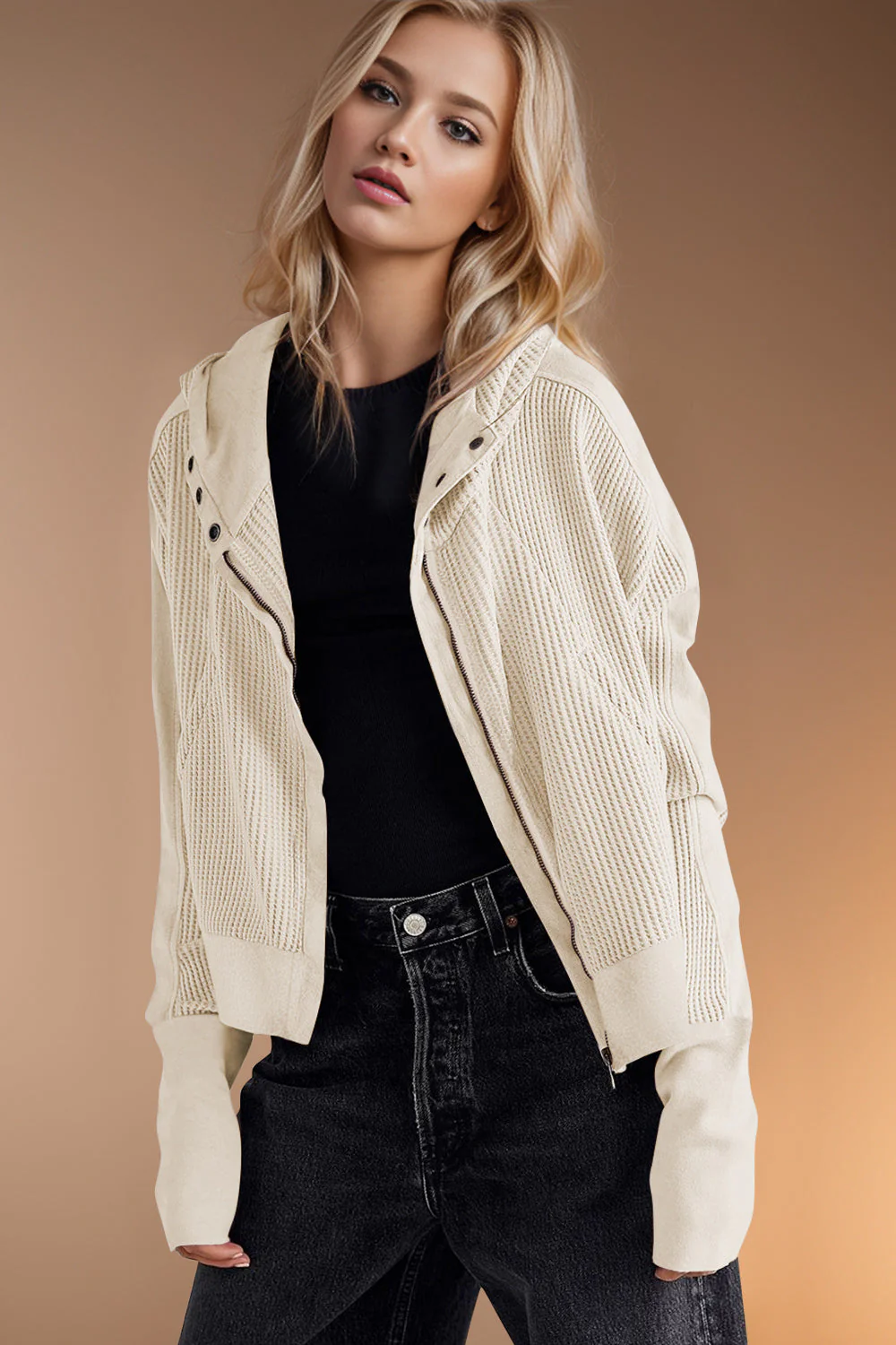 Elsa | Double Take waffle knit long sleeve zip hoodie - Image 14